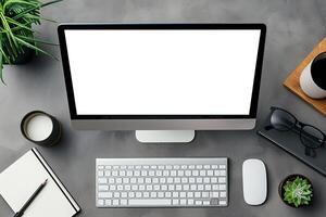 Desktop Computer Mockup on a Desk with Designer Tools for Efficient Workspace Organization photo