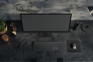 Desktop Computer Mockup Featuring Designer Tools on a Desk for Productive   Work photo