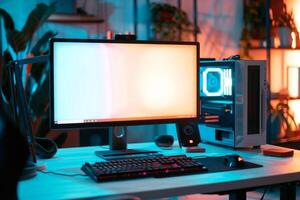 Computer Mockup on a White Desk with Gaming Peripherals for a Gaming Setup photo