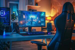 Computer Mockup on a White Desk with Gaming Peripherals for an Optimized Gaming Setup photo
