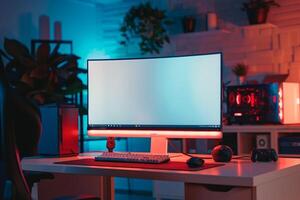 Computer Mockup on a White Desk with Gaming Peripherals for an Advanced Gaming Experience photo