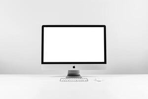 Sleek Computer Monitor Mockup with White Screen on Glossy Background photo