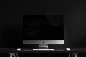 Computer Monitor Mockup with White Screen on   Background photo