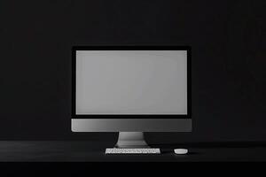 Contemporary Computer Monitor Mockup with White Screen on Background photo