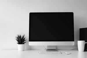 Computer Monitor Mockup on Glossy Background with High Resolution Display photo