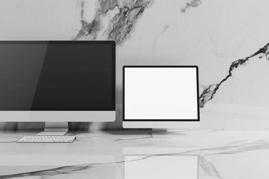 Glossy Computer Monitor Mockup with High Resolution Display on White Background photo