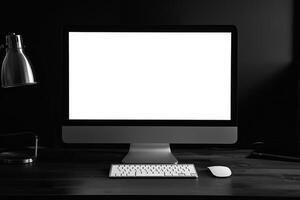 Sleek Computer Monitor Mockup on a Glossy Background with a   High Resolution Screen photo
