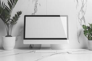 High Resolution Computer Monitor Mockup on a Glossy White Background photo