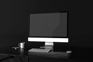 Professional Computer Monitor Mockup with High Resolution Display on Glossy White Background photo