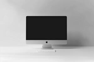 Computer Monitor Mockup on Glossy Surface with High Resolution Display Background photo