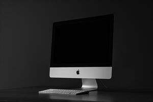 Glossy Computer Monitor Mockup with High Resolution Display on White Background photo