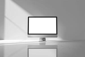 Computer Monitor Mockup on Glossy White Background with   High Resolution Display photo