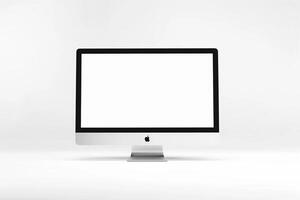 Computer Monitor Mockup on Glossy White Background with High Resolution Screen photo