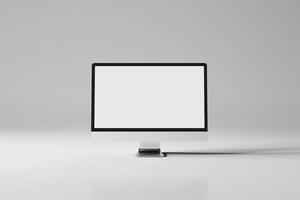 Computer Monitor Mockup with Glossy White Surface and High Resolution Display Background photo