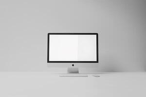 Computer Monitor Mockup with Glossy White Background and High Resolution Screen photo