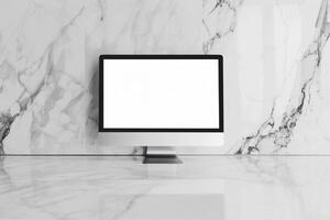 High Resolution Computer Monitor Mockup on a Glossy Background with White Finish photo