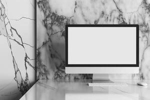 Computer Monitor Mockup on Glossy White Background with   High Resolution Display photo