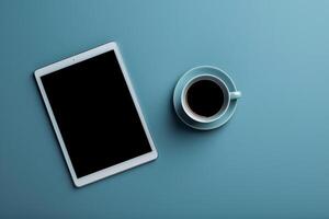 Tablet Screen Mockup with Sky Blue Background for Interactive App Design and Content Display photo