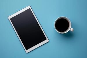 Tablet Screen Mockup with Sky Blue Background for App Interface and Innovative Design photo