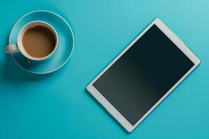 Tablet Screen Mockup with Sky Blue Background for Professional App Interface and Design photo