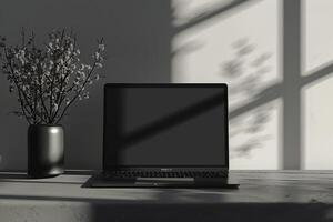 Laptop Mockup with Background for Professional Digital and Web Content Presentation photo