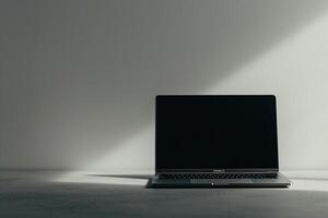 Professional Laptop Mockup with a   Digital Display and Workspace Setup photo