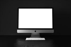 Computer Monitor Mockup with Glossy White Finish and High Resolution Screen Background photo