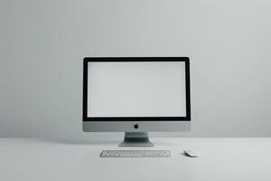 Computer Mockup Background with Wireless Keyboard in Foreground photo