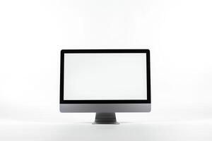 Computer Mockup Background with Wireless Keyboard and High Tech Desk photo