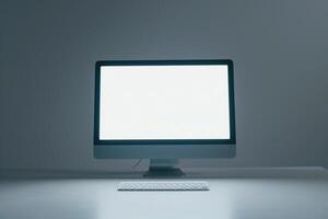 Computer Mockup Background with Wireless Keyboard and   Setup photo