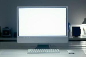 Computer Mockup Background with Wireless Keyboard and   Setup photo