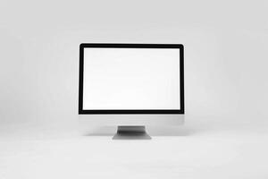 Computer Mockup Background Featuring Sleek Design and Optimized Desk Setup photo