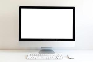 Computer Mockup Background with Wireless Keyboard on   Desk photo