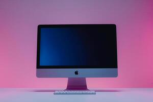 Computer Mockup Background with Stylish Design and Efficient Desk Layout photo