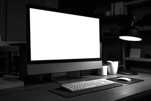 Computer Mockup Background with Dynamic Desk Setup and Wireless Keyboard photo
