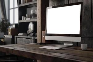 Computer Mockup Background Featuring Dynamic Desk Setup with Wireless Keyboard photo