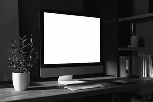 Computer Mockup Background with   Desk and   Design photo