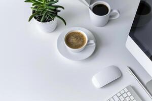 Overhead of Computer Mockup on Desk with   Layout and Efficient Design photo