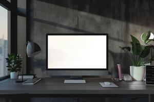 Computer Mockup Background Featuring   Desk and Efficient Layout photo