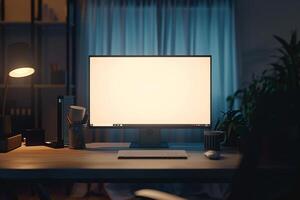 Computer Mockup Background with Dynamic Wireless Keyboard and   Desk photo