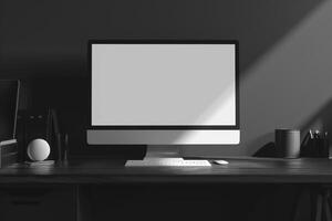 Sleek Computer Mockup on Desk Featuring   Design and Professional Layout photo