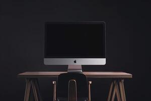 Computer Monitor Mockup with Blank Screen on White Desk for Office Use photo