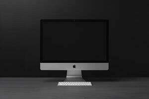 Computer Monitor Mockup with Empty Screen on a White Desk for Tech Displays photo