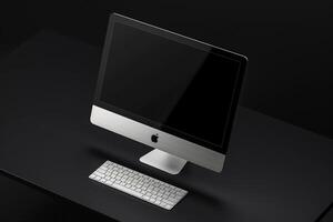 Computer Monitor Mockup with Blank Screen on White Desk for Office Use photo