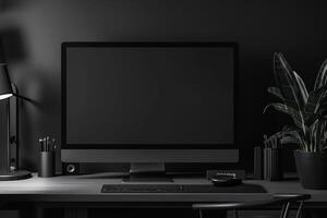 Computer Monitor on Desk with Plain White Background for Professional Use photo
