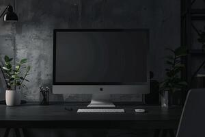 Computer Monitor Setup with Neutral Desk Background for Digital Workspace photo