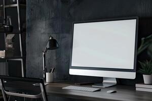 Computer Monitor Mockup with Neutral Background on Office Desk photo