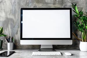 Computer Monitor on Desk with   Neutral Background photo