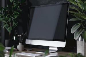 Computer Monitor on Desk with Neutral Office   Background photo
