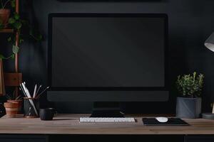 Computer Monitor on Desk with Neutral Background for Tech Setup photo